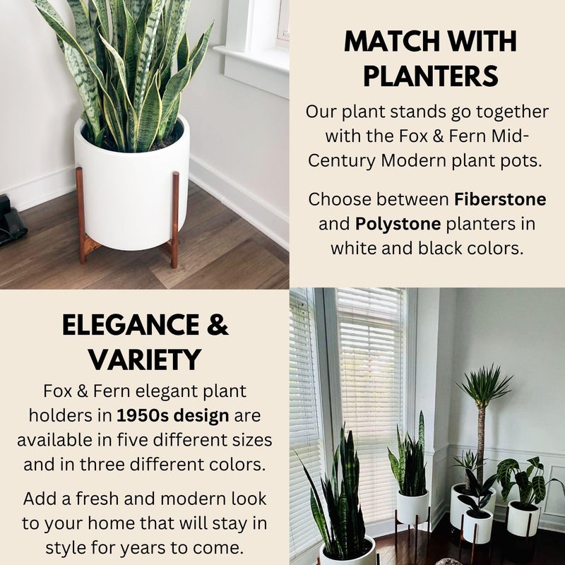 Fox & Fern Mid Century Plant Stand â€” 14.9 Inch Fixed Size Wooden Plant Stand for Indoor Planters (Not Included) - Extra Large Flower Pot Holder for Indoor Big Pots - Plug In Design - Acacia - Image 5